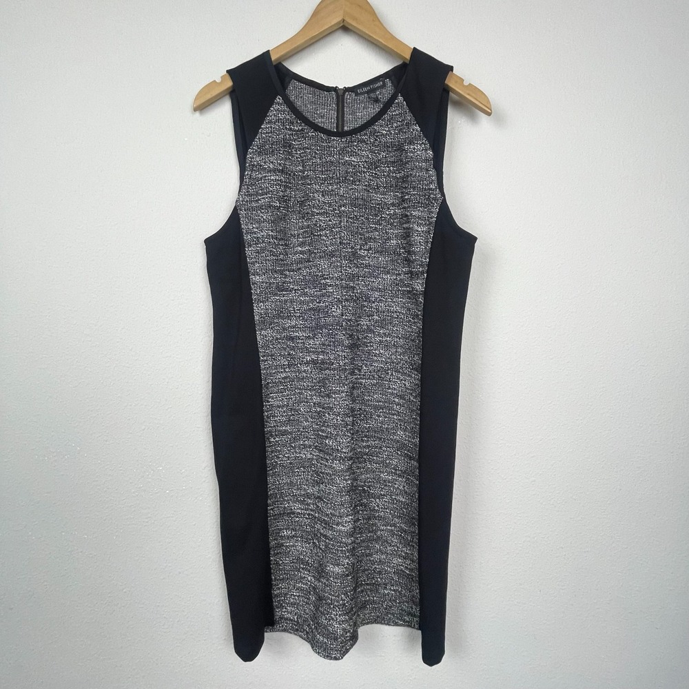 Eileen Fisher Illusion Tweed Dress – Size M –‎ Black White – Sleeveless – Career